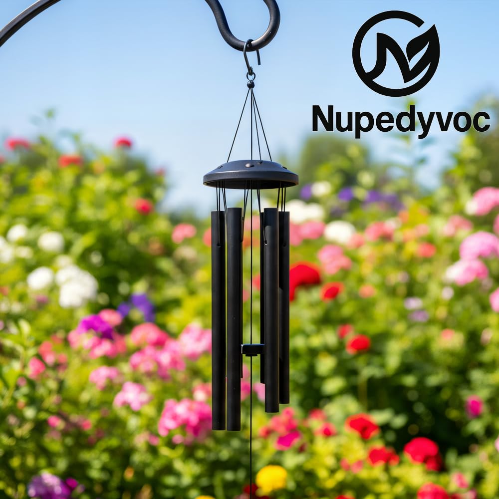 32” Large Black Aluminum Wind Chimes with Aluminum Cap for Outside (Black Aluminum Wind Chimes With Aluminum Cap)
