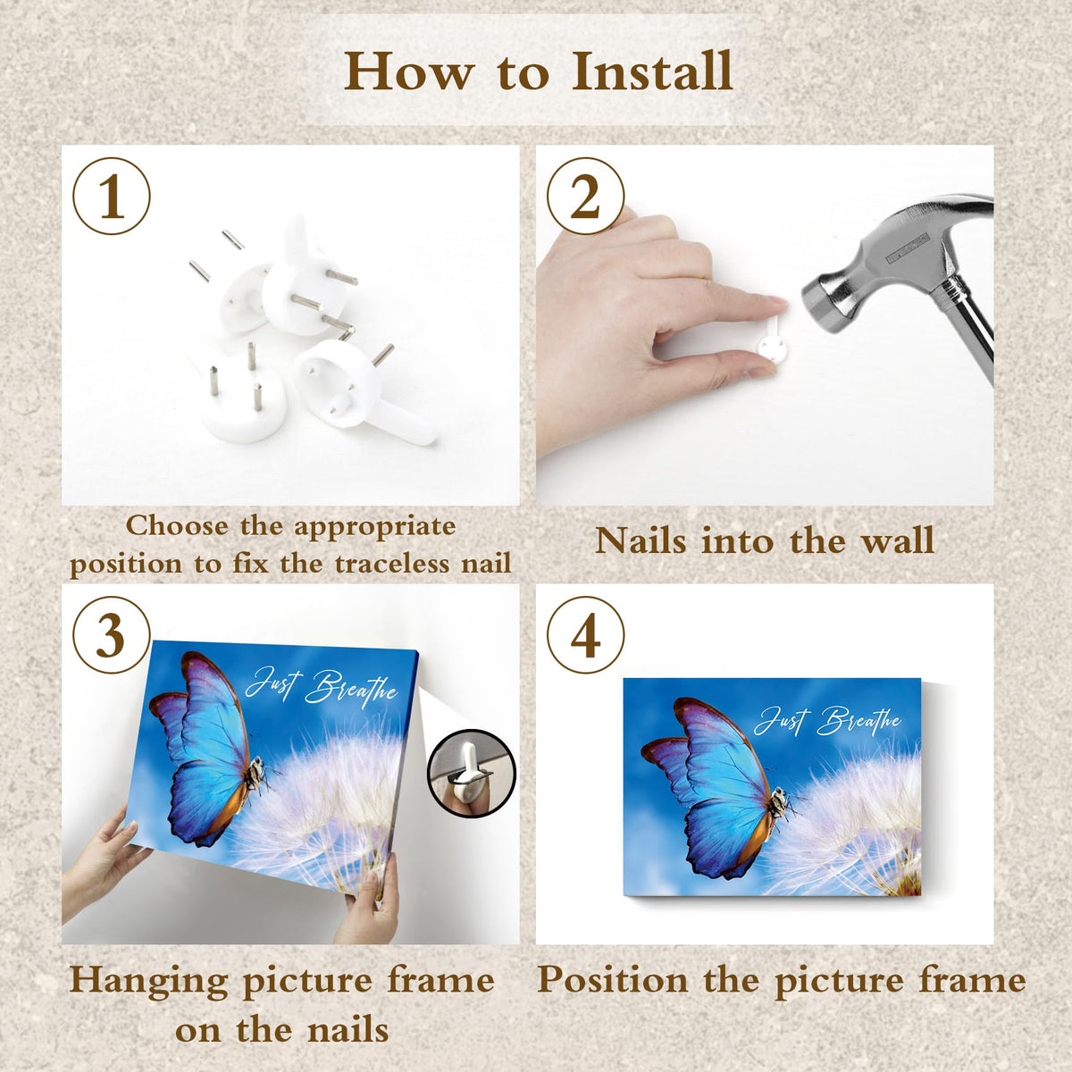 Blue Butterfly Dandelion Wall Art Fantasy Butterfly Floral Canvas Wall Art for Bathroom Just Breathe Zen Spa Yoga Wall Decor for Bedroom Living Room Home Office Ready to Hang 16L x 20W Inch (Blue / 16"L x 20"W)