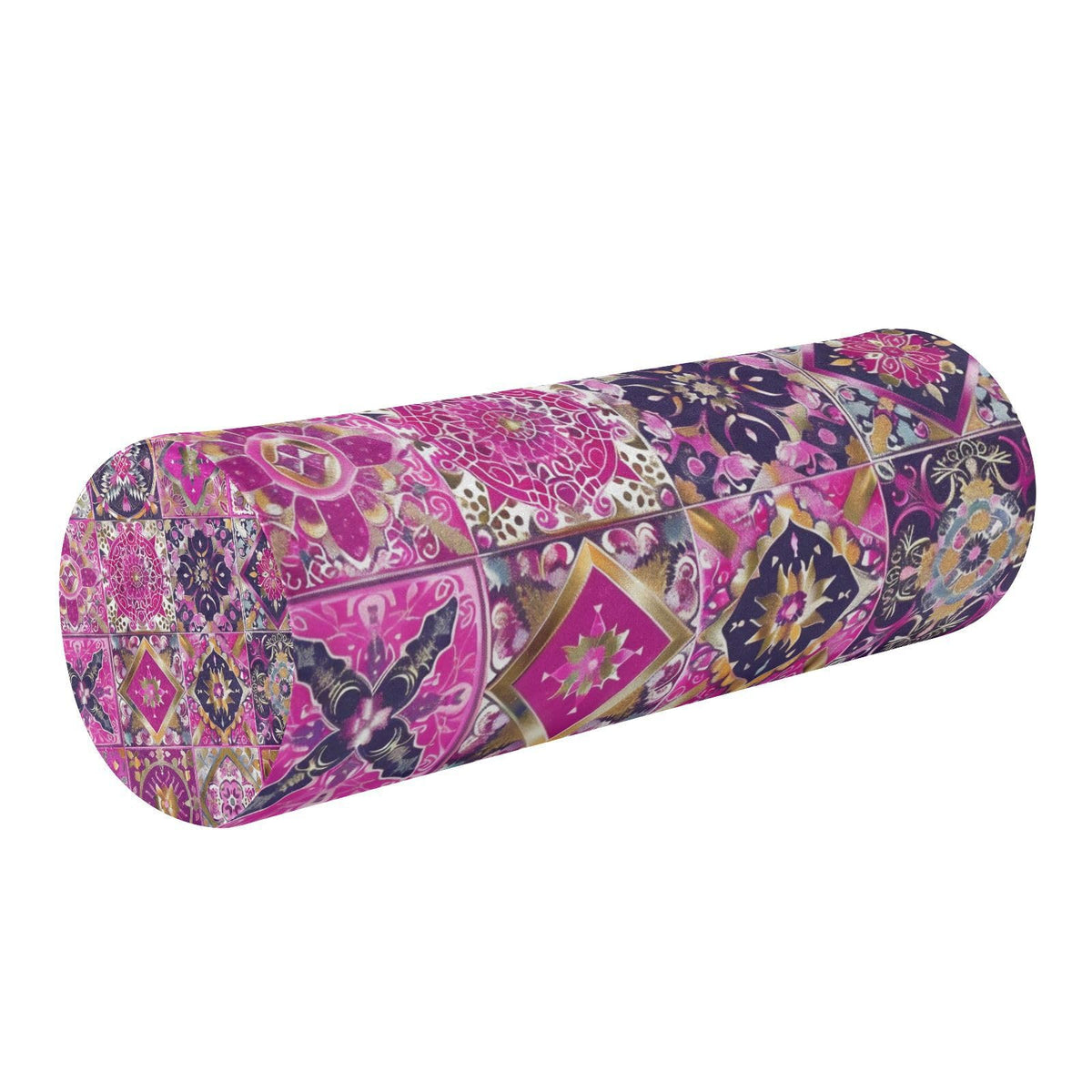 Neck Roll Pillow Bolster Pillows Round Health Memory Foam Long Cervical Cylinder Body Removable Washable Cover Bed Legs Back Yoga Pink Boho Tiles (Paisley 18)