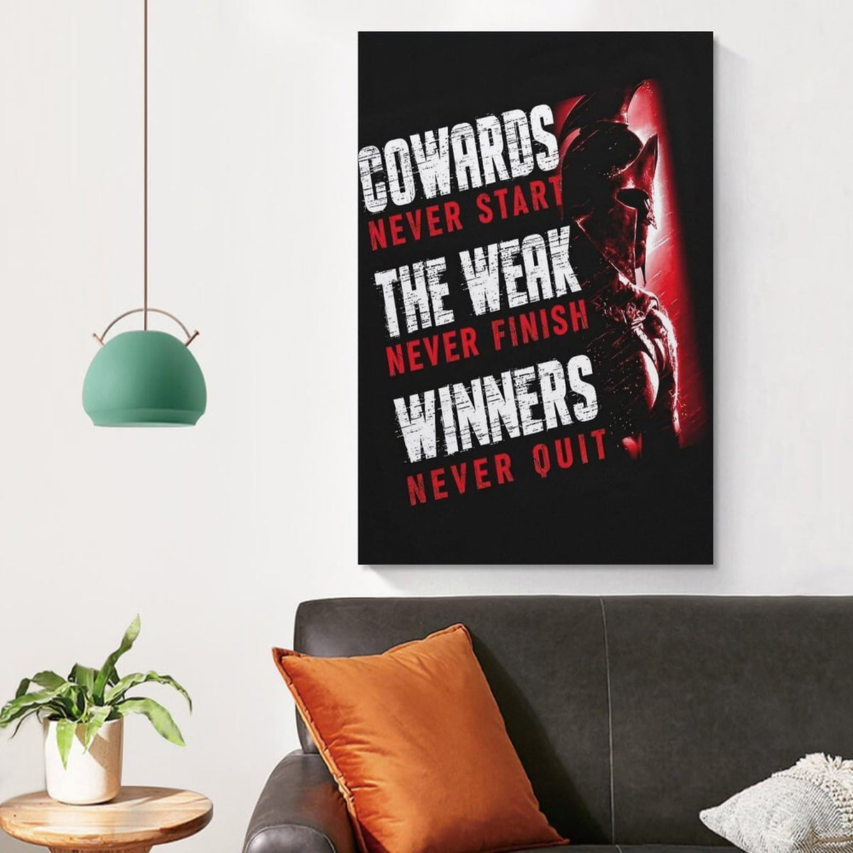Spartan Winners Never Quit Canvas Printing Wall Art Prints Wall Decor Posters Red Black Motivational Warrior Helmet Gym Fitness Bedroom Living Room Office Decor 20x30inch (style-7 / 20x30inch(50x75cm) Unframe)