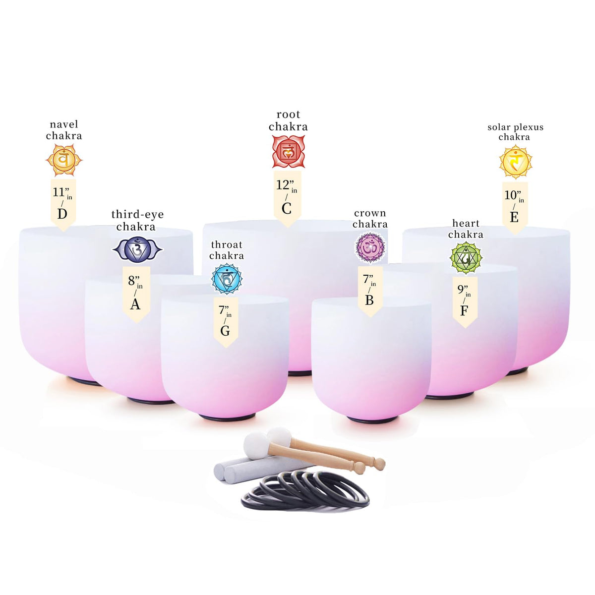 432Hz Crystal Singing Bowls Set (7-12inch 432hz Half-Pink 7PCS)