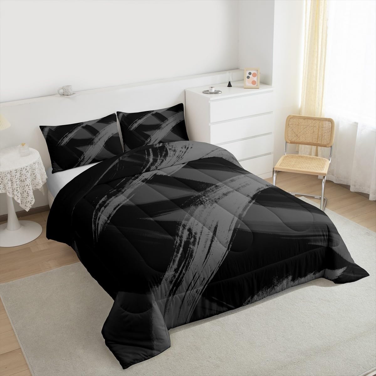 Black Grey Comforter Set Twin Size Bedding Set (Multi 45692 / Twin)