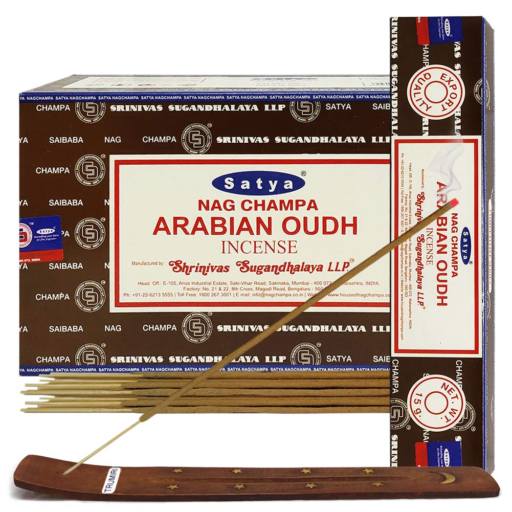 Arabian Oudh Incense Sticks and Holder Bundle (Arabian Oudh 15g - Pack of 12)