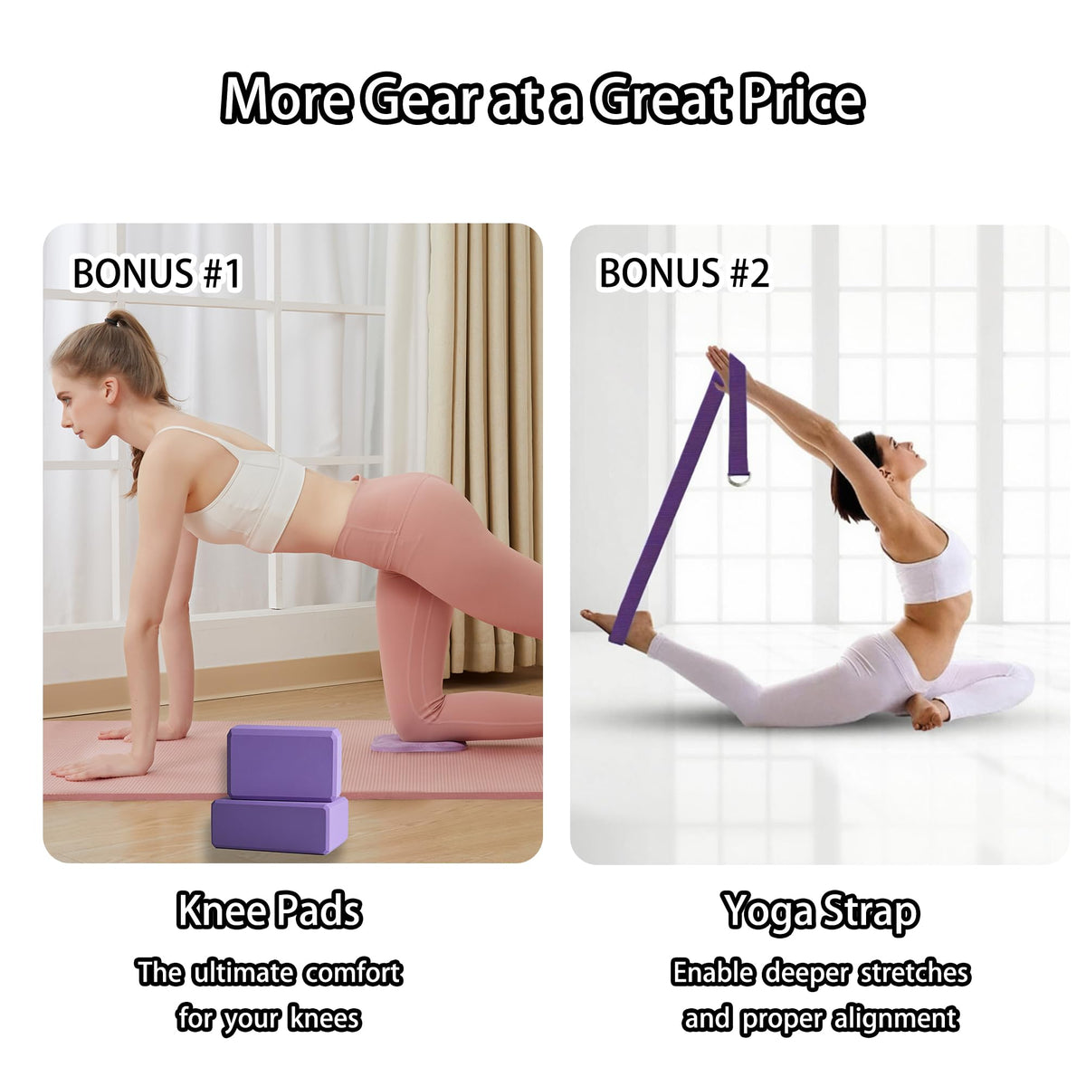2 Yoga Blocks Supportive Accessories including 2 Knee Pads (Purple / L)