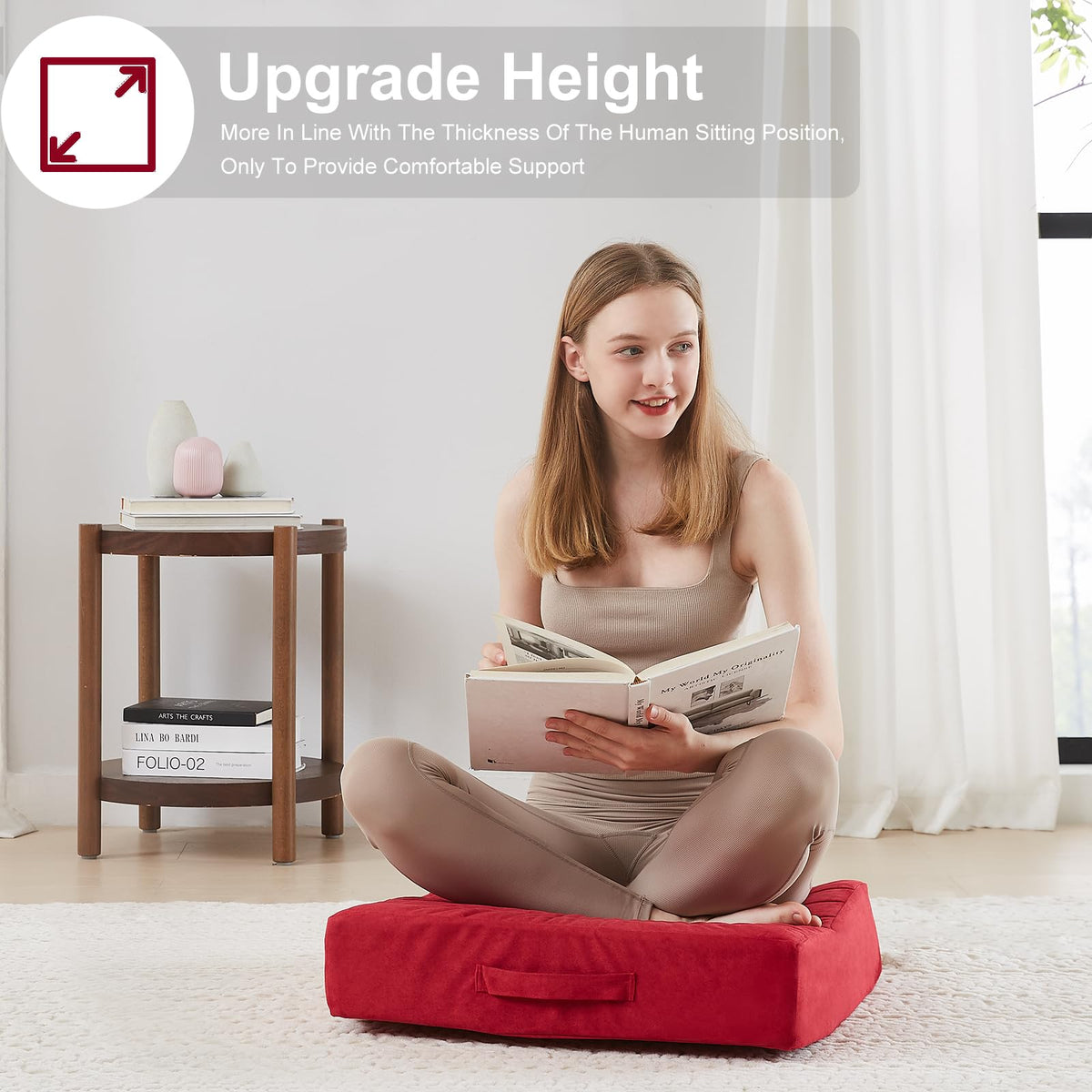 22 inches Floor Pillow for Adults (Burgundy / 1 Count)