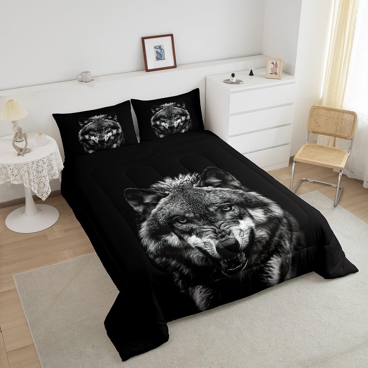 Wolf Comforter Set Full Size for Kids Boys Girls 3D Wild Animal Print Comforter Wildlife Style Decor Bedding Set Room Decorations Duvet Set Quilt Set 3Pcs (Multi 19537 / Full)