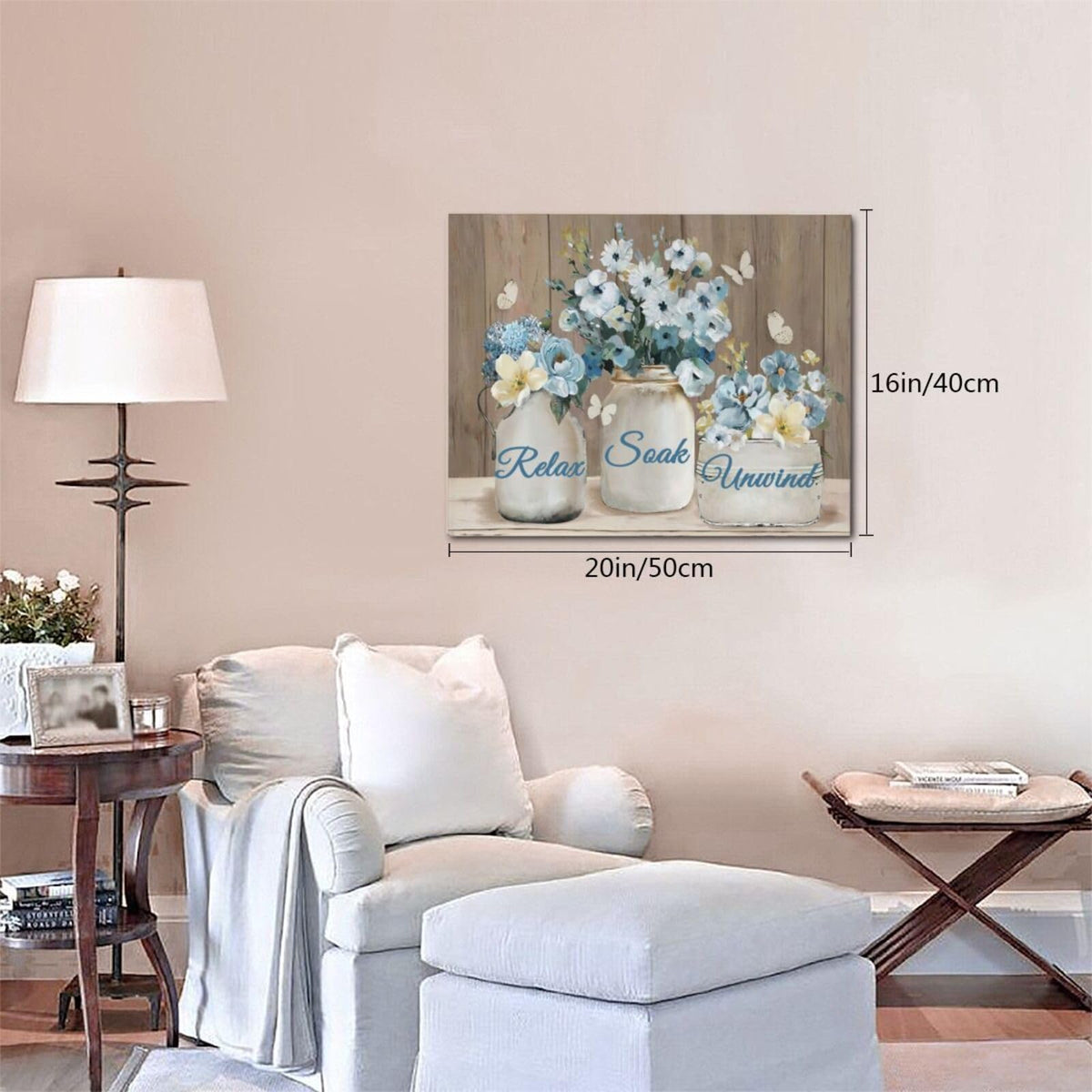 Farmhouse Flower Rustic Blue Floral Canvas Painting Prints (Blue Flower / 20"L x 16"W)