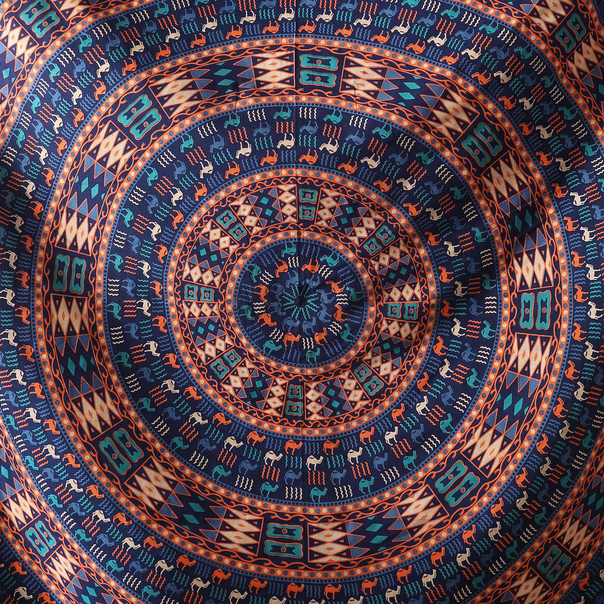Queen Mandala Hippie Hippy Camel Ethinic Psychedelic Tapestry Wall Hanging (105L" x 81W" / Camel Tarquoise Orange)