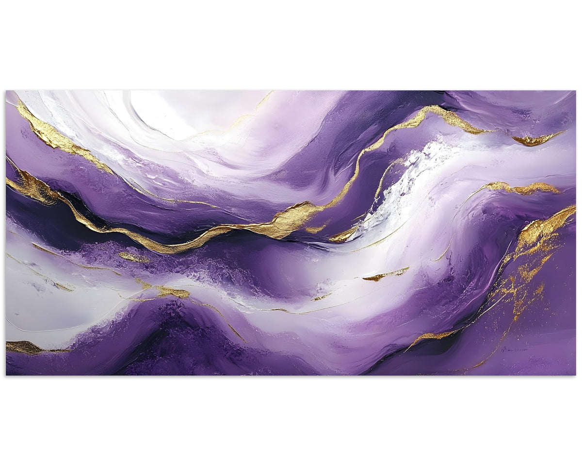 1 Pcs Purple Wall Art Purple Pictures for Wall Plum Color and Gold Abstract Canvas Picture Print on Canvas Plum Color Pictures for Bedroom for Room Decor Stretched and Framed 12x24 inch (24"L x 12"W / Purple Gold)