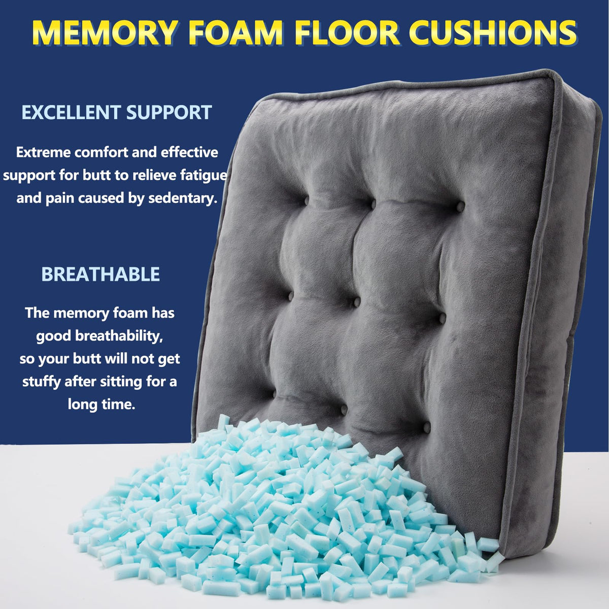 Floor Pillow Set of 2 (Grey / 20x20 Inch(Pack of 2))