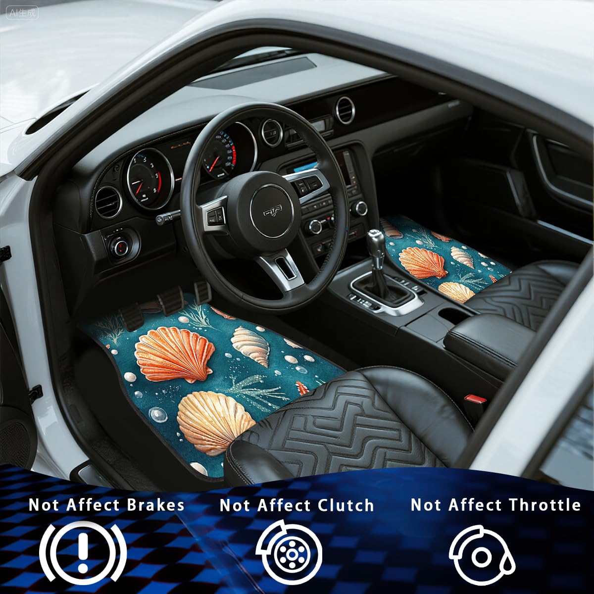 Seashell Car Floor Mats Set of 4 Pearl Watercolor Colorful Starfish Carpet Front Rear Carpets Mat Non (26.8"L x 17.3"W x 0.4"Th / Seashell)