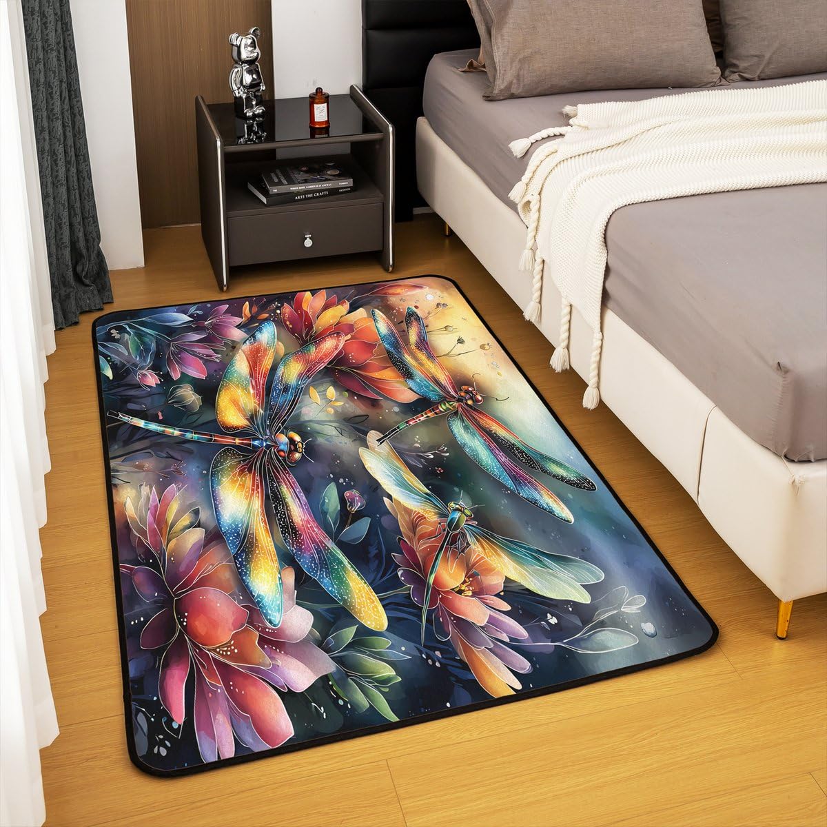 Dragonfly 5x7 Area Rug Colorful Flowers Living Room Rug (Red Orange Blue / 4'11" x 6'6" (Rectangular))
