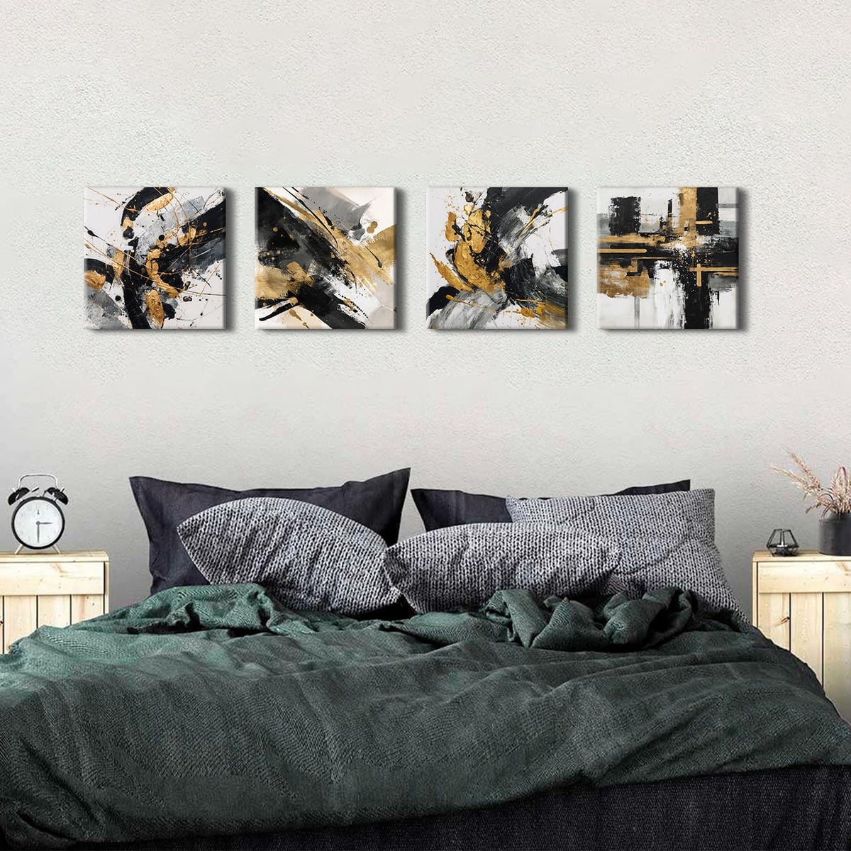 Abstract Black and Gold Wall Art for Bathroom Marble Pictures for Walls Modern Black White and Gold Texture Canvas Prints Painting Neutral Posters Artwork Living Room Home Decorations 12x12” 4Pcs (12"L x 12"W / Abstract)