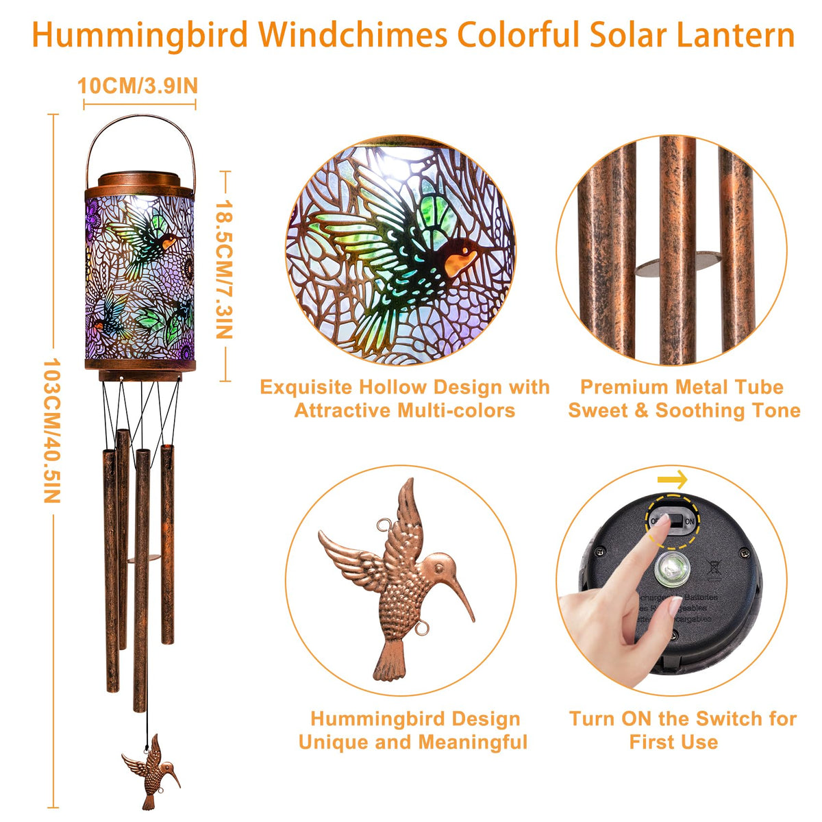 Hummingbird Solar Wind Chimes for Outside