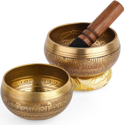 2 Pack Tibetan Singing Bowls Set (Yellow / 3.15 + 4 inch)