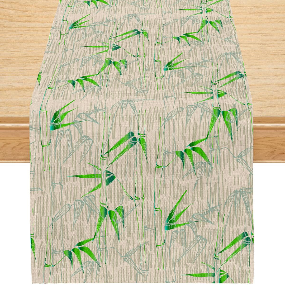 Bamboo Print Linen Table Runner (13x90inch / Green Bamboo)