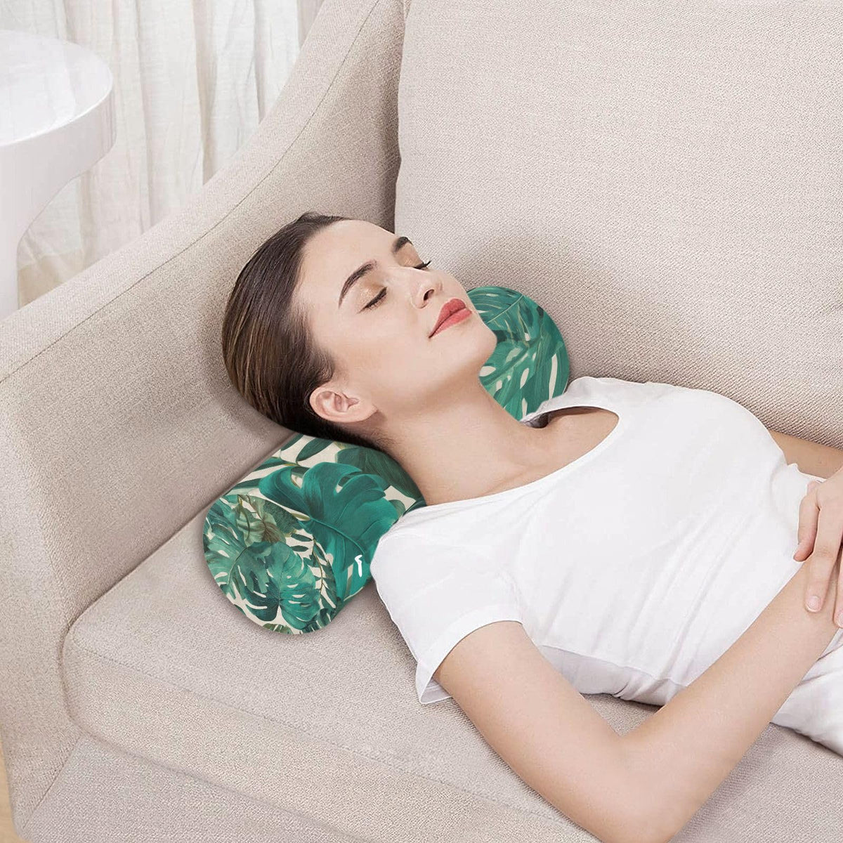 Neck Roll Pillow Bolster Pillows Round Health Memory Foam Long Cervical Cylinder Bolsters Body Removable Washable Cover Bed Legs Back Yoga Palm Leaves Tropical Green (Palm 25)