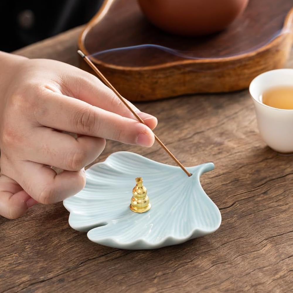 Handmade Ceramic Incense Burner Holder (Ancient-style - Bodhi Leaves)