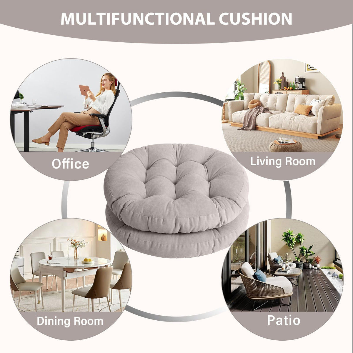 22 Inch Floor Cushion (Round|grey / 2 Count (Pack of 1))