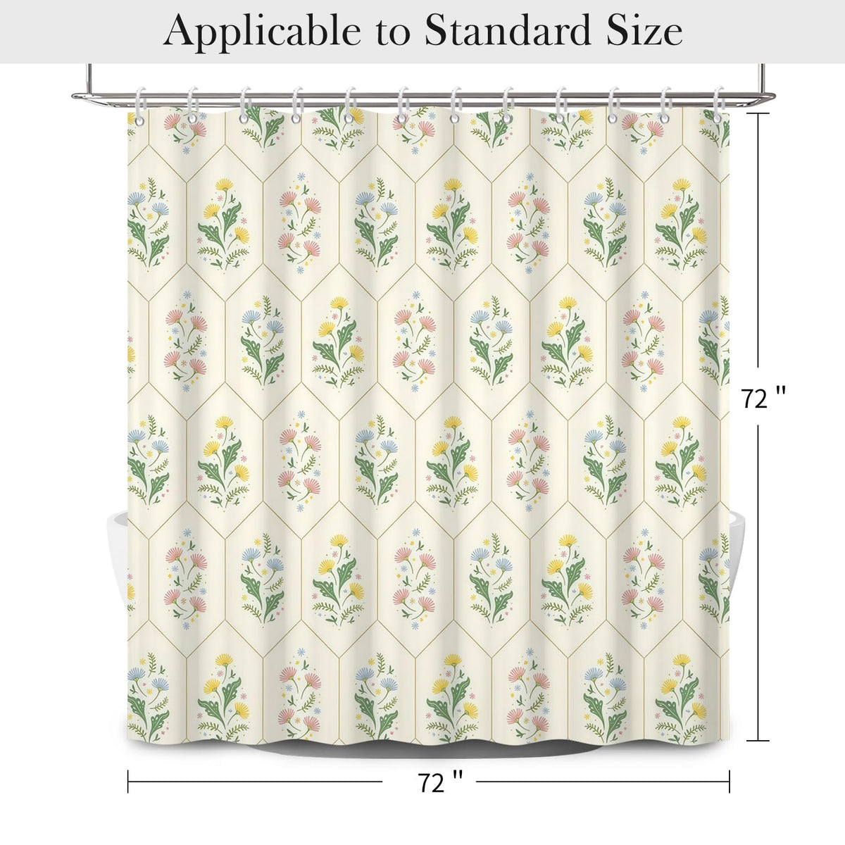 Floral Geometric Shower Curtain with Hooks (Colorful Floral / 72"W x 72"L (Pack of 1))