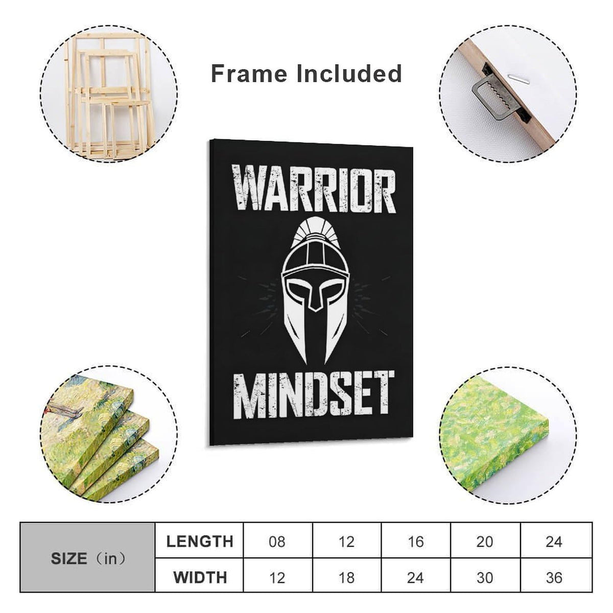 Warrior Mindset Spartan Helmet Canvas Printing Wall Art Prints Wall Decor Posters Black White Minimalist Gym Fitness Motivation Living Room Bedroom Office Training Decor 20x30inch (style-4 / 20x30inch(50x75cm) Frame)