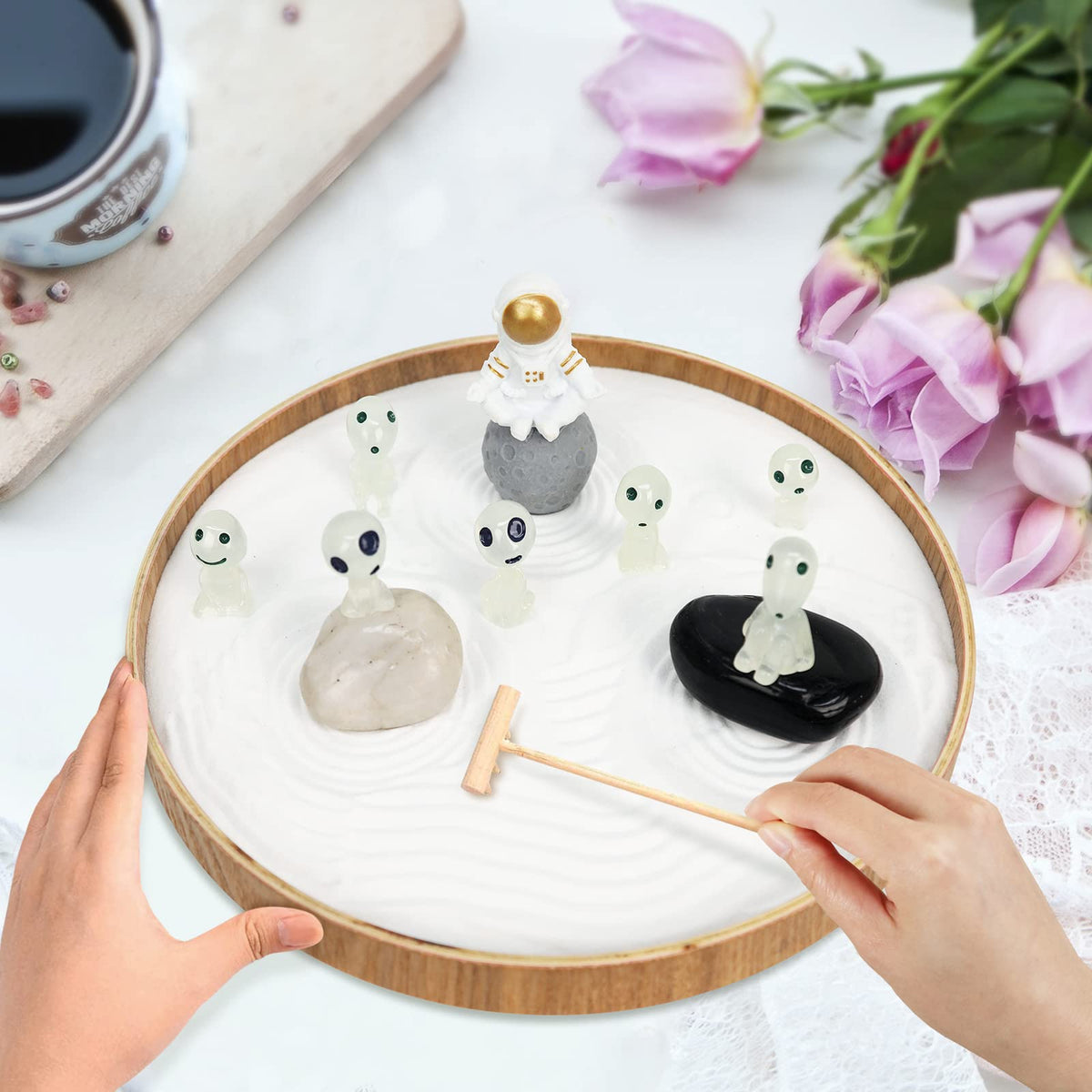 Mini Zen Garden for Desk Outer Space Themed (Spacemen Wh)