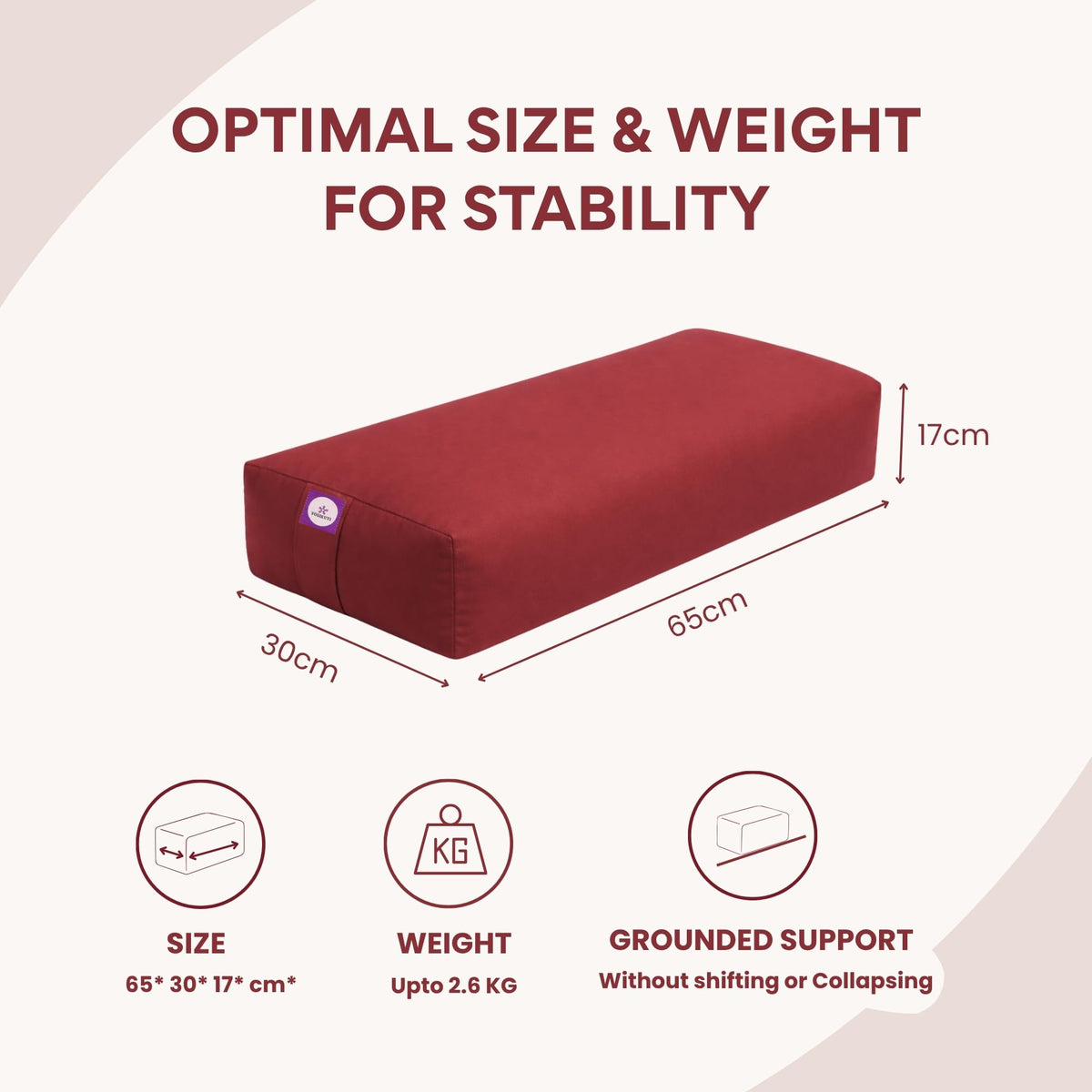 Cotton Filled Rectangular Bolster for Iyengar Yoga (Maroon)