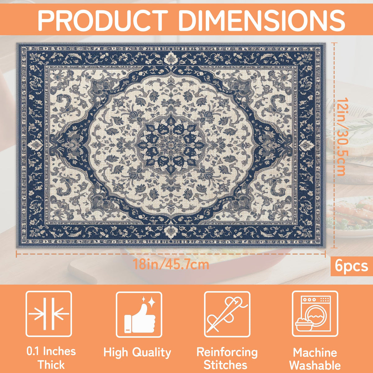 Blue Mandala Placemats Set of 6 (Blue Mandala Floral)