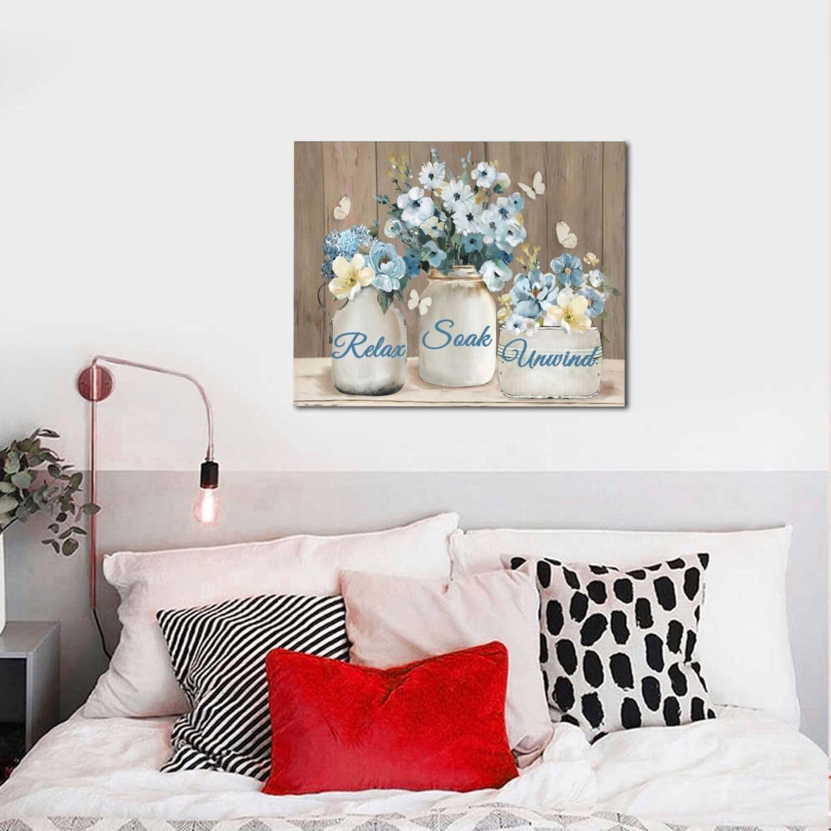 Farmhouse Flower Rustic Blue Floral Canvas Painting Prints (Blue Flower / 20"L x 16"W)