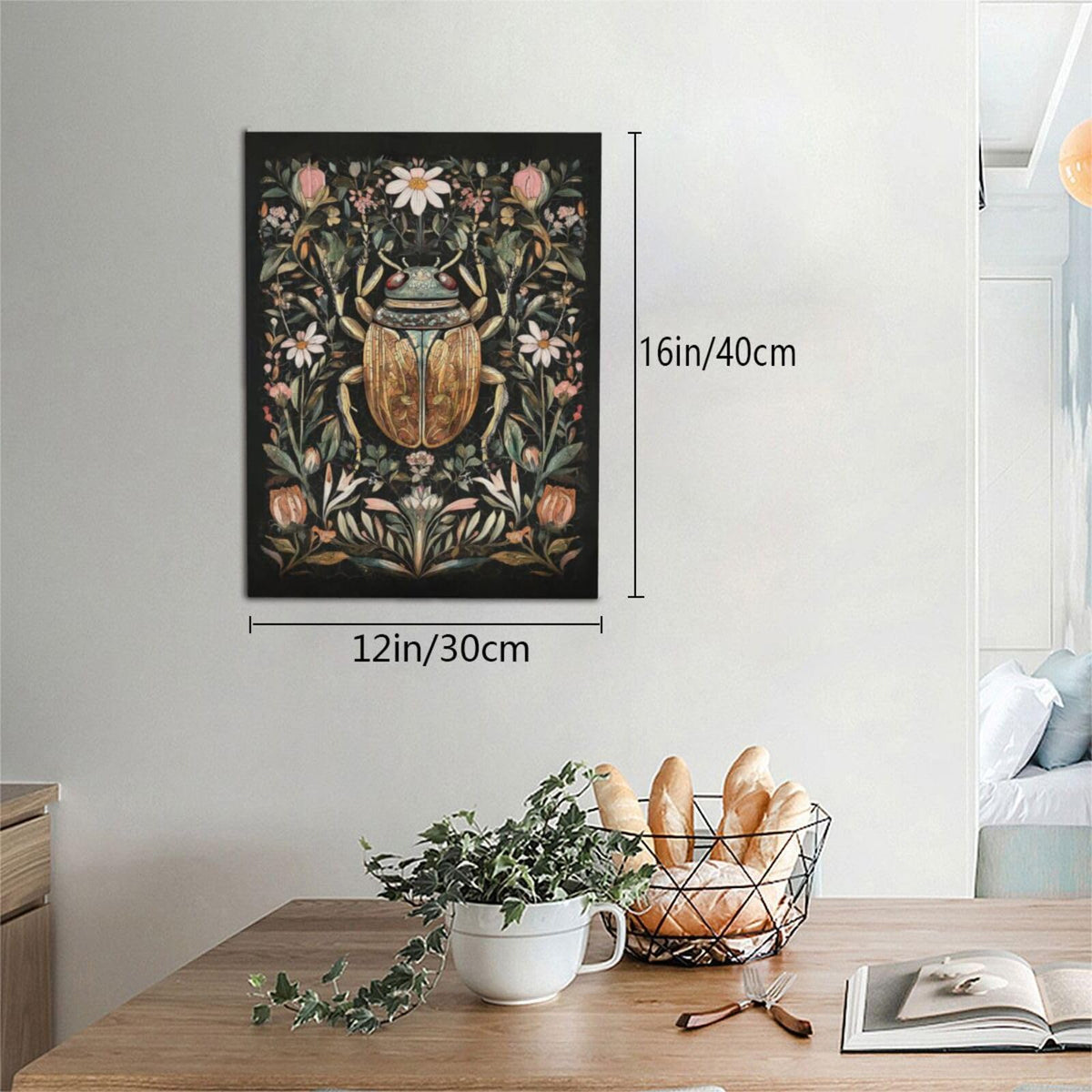 Vintage Insect Wall Art Rustic Scarab Wall Decor Nature Botanical Canvas Pictures Paintings Prints Artwork Framed Decorations For Bathroom Bedroom Living Room Office Gifts 12" x 16" (Scarab / 16"L x 12"W)