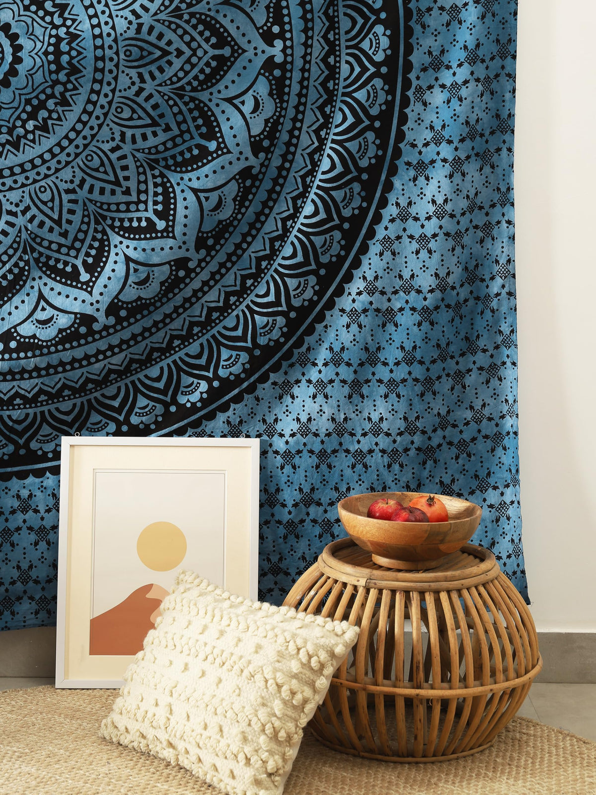 Queen Mandala Hippie Tie dye Psychedelic Ombre Tapestry Wall Hanging (88L" x 81W" / Blue)