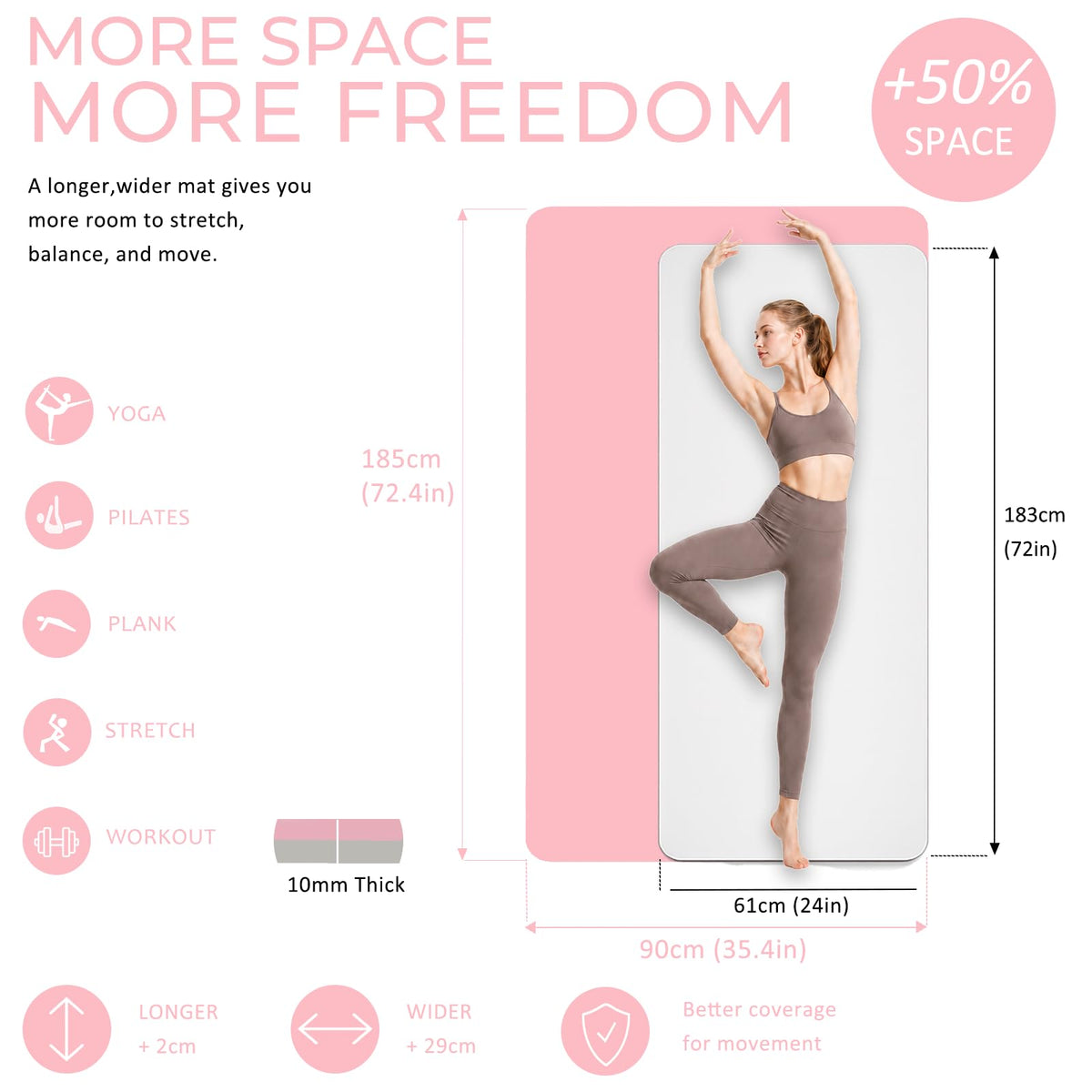 TPE Yoga Mat 72"x35" (Pink Grey / 72*35*0.4inch)