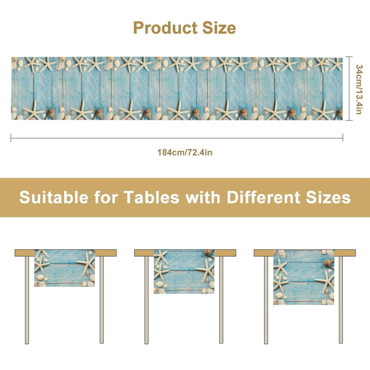 Summer Beach Table Runner Dresser Scarves Beach Theme Cotton Linen Seashells Starfish Blue Rustic Wood Table Setting Decor for Wedding Party Holiday Dinner Home 13x72 inch (13x72inch / Ocean 6)