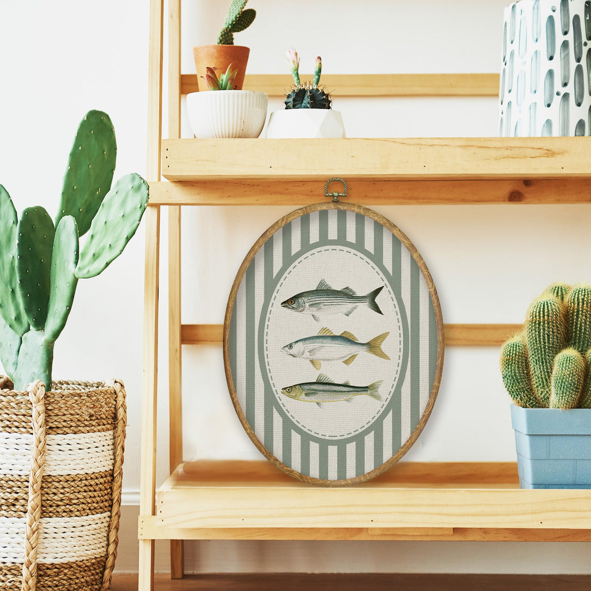 Vintage Coastal Beach Fish Oval Wall Art Decor (Color039)