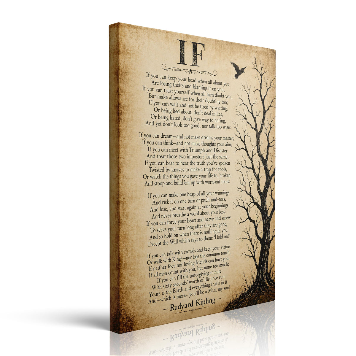 Inspirational Poem Framed Wall Art Canvas Vintage Office Decor 16x24 Inches (Rudyard Kipling If / 24"L x 16"W)