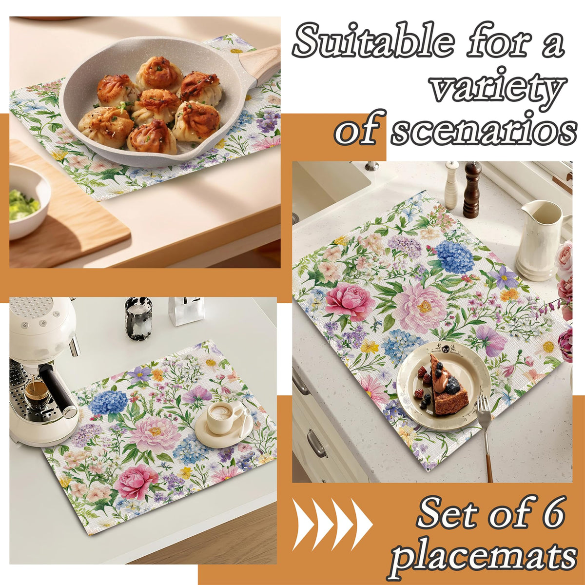 Wildflowers Placemats Set of 6 (Wildflowers Watercolor Floral)