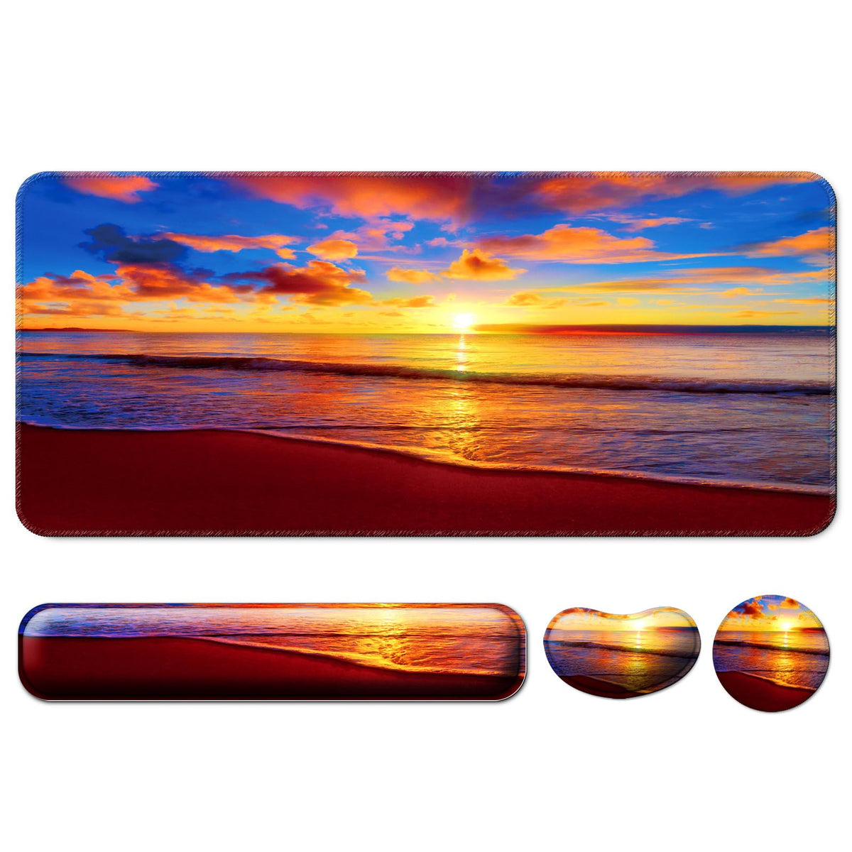 4 in 1 Mouse Pad and Keyboard Wrist Rest (A2-sunset Beach)
