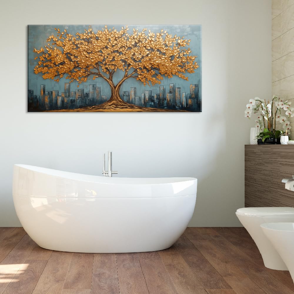 Gold Tree Wall Art for Living Room Office Modern Abstract Golden Urban Nature Minimalist Tree of Life Painting Prints Contemporary Canvas Artwork Dining Bedroom Decor Large (Modern / Modern Golden Tree of Life Wall Art / 46"L x 23"W)