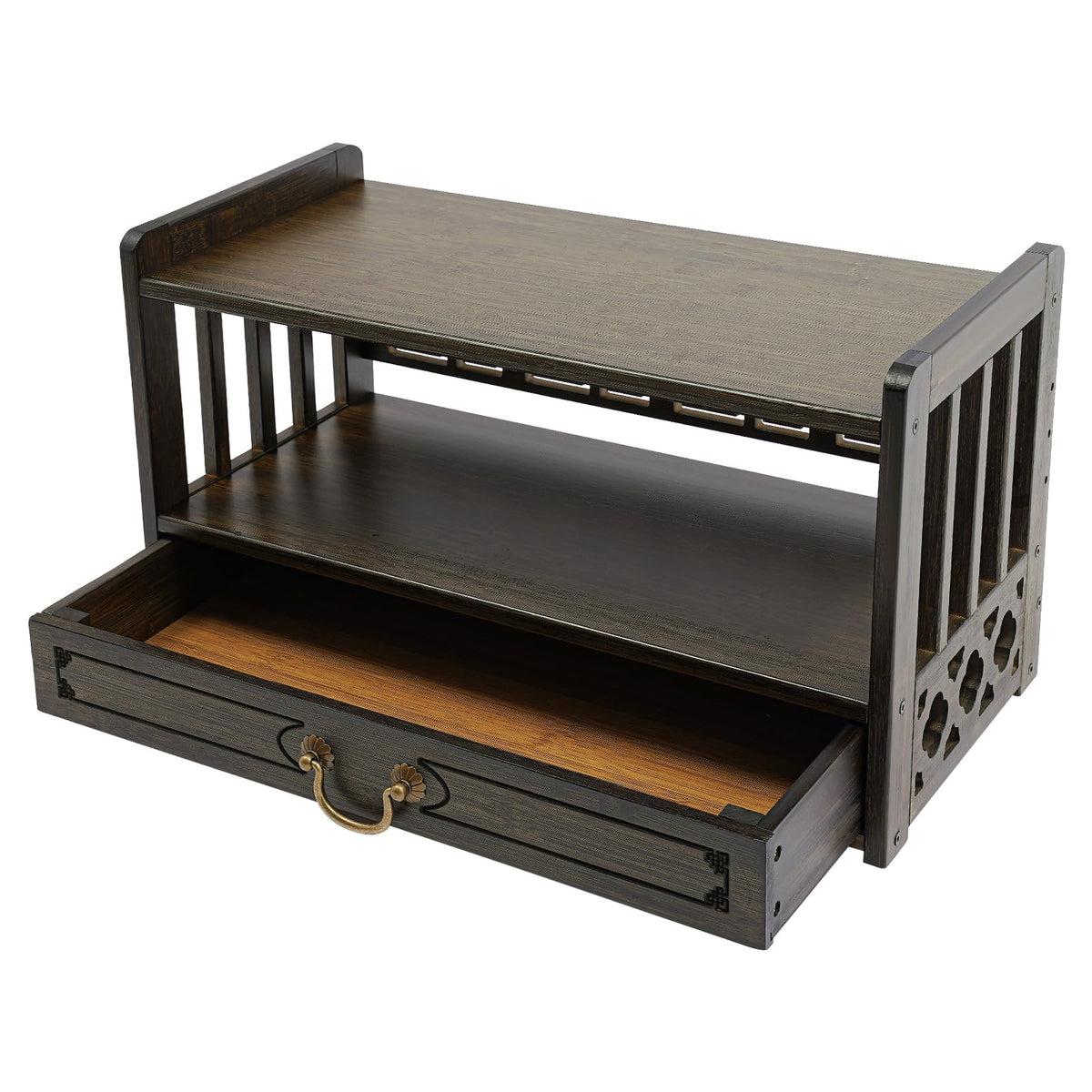 Low 3 Tier Meditation Table with Drawer (Walnut Color / 20.4”W)