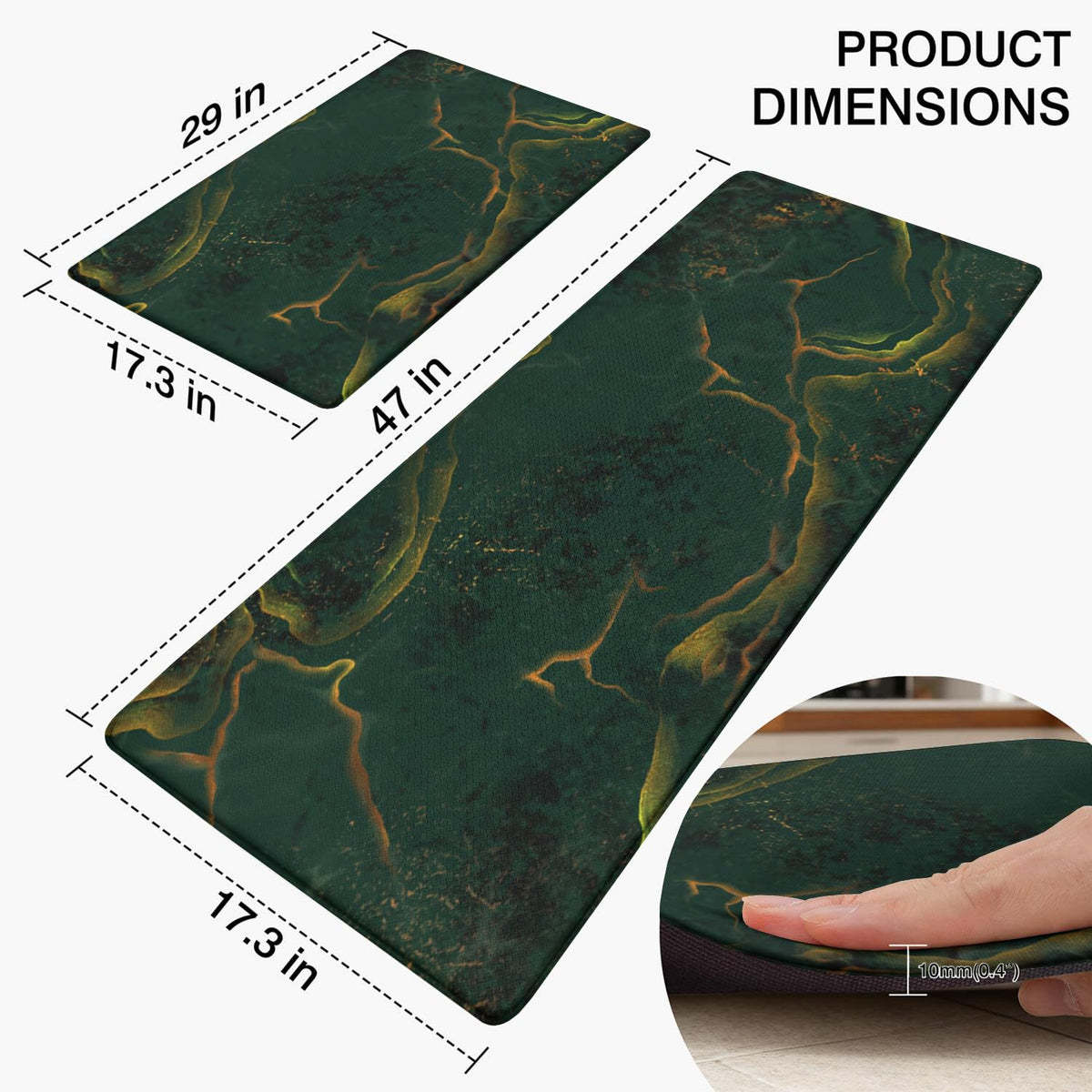 Anti Fatigue Marble Kitchen Rugs Set of 2 (Marble-green)