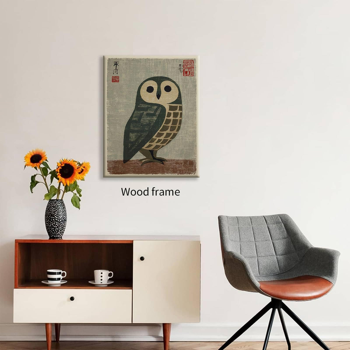 Vintage Japanese Wall Art Ready to hang 8x10in Wrapped Framed Owl Poster Mid Century Animal Print Minimalist Bird Painting Nature Rustic Artwork for Lndie Room Bedroom Living Room Gallery Decor (Wrapped Canvas / Japanese Poster / 10"L x 8"W)