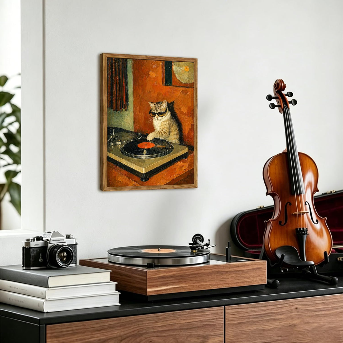 Framed Funny Cat Wall Art (Cool Cat / 16"L x 12"W)