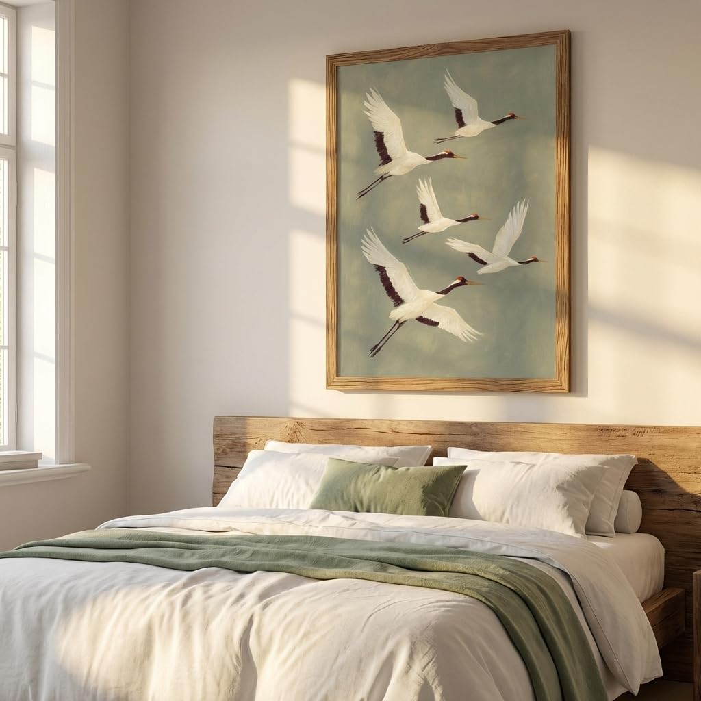 Framed Crane Bird Wall Art (Crowned Crane / 12"L x 16"W)