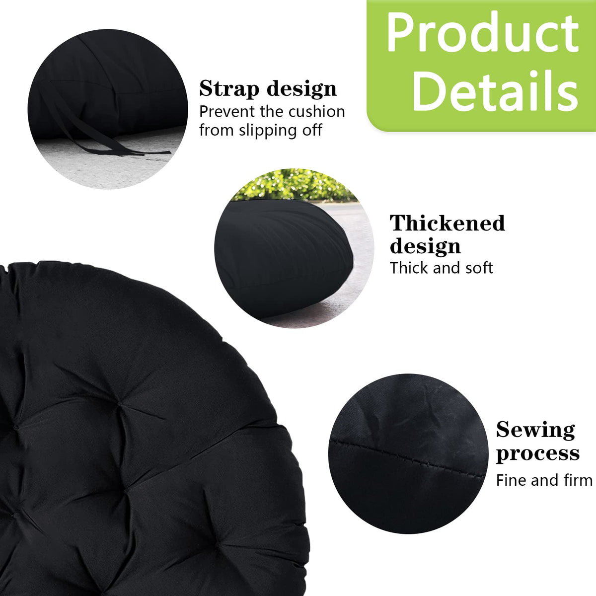 52In Papasan Chair Cushion (Black)