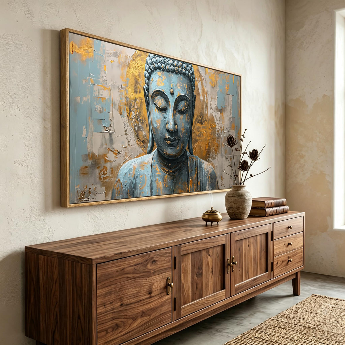 Buddha Wall Art Zen Canvas Painting Framed Modern Decor 20"x40" (40"L x 20"W / Buddha 01)