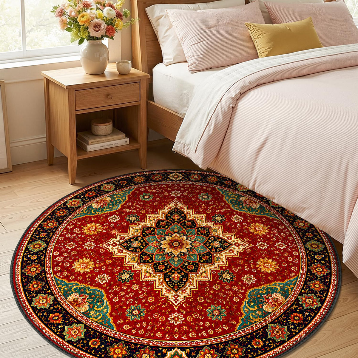 Traditional Persian Medallion Round Area Rug 5ft (45 / 5' (Round))