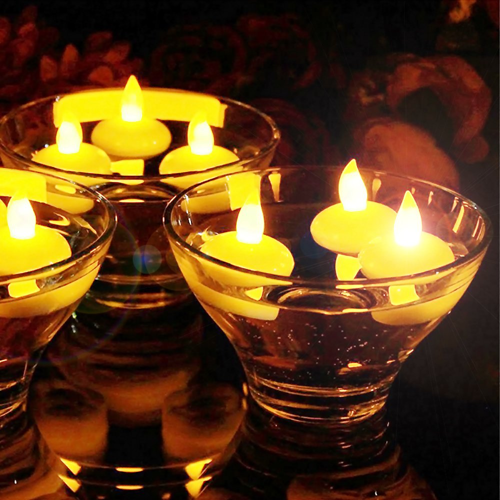 24Pcs Waterproof Flameless Floating Tealights (Yellow (24 Pcs))