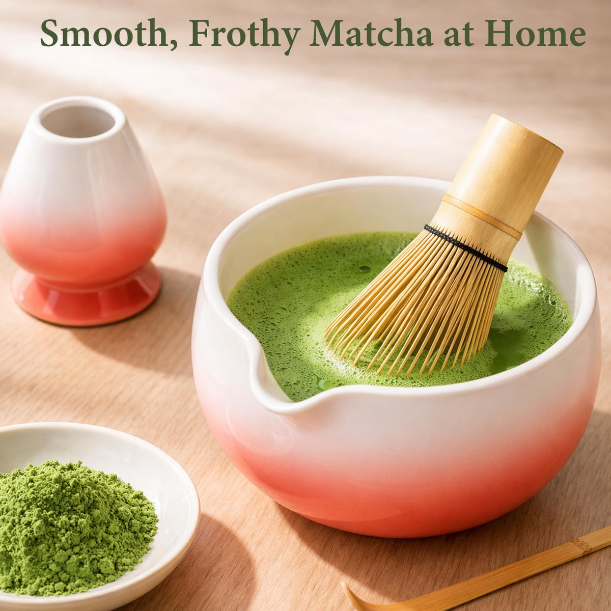 Matcha Whisk Set with Ceramic Bowl & Bamboo Chasen (Gradient Red)