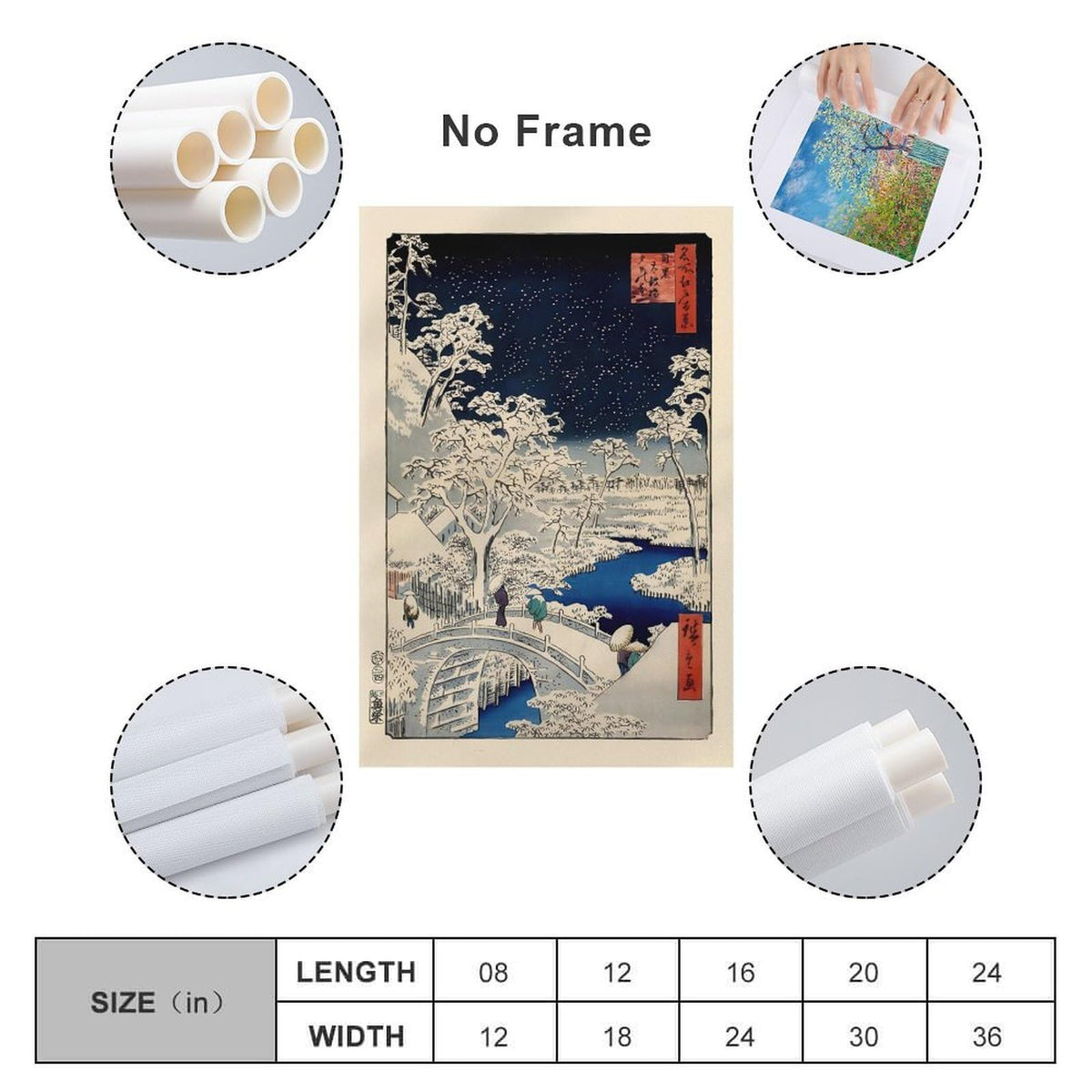 Hiroshige Ukiyo E Meguro Drum Bridge Canvas Printing Wall Art Japanese Winter Snow Starry Night Landscape Prints Wall Decor Posters for Living Room Bedroom Office Decor 12x18inch (style-12 / 18"L x 12"W)