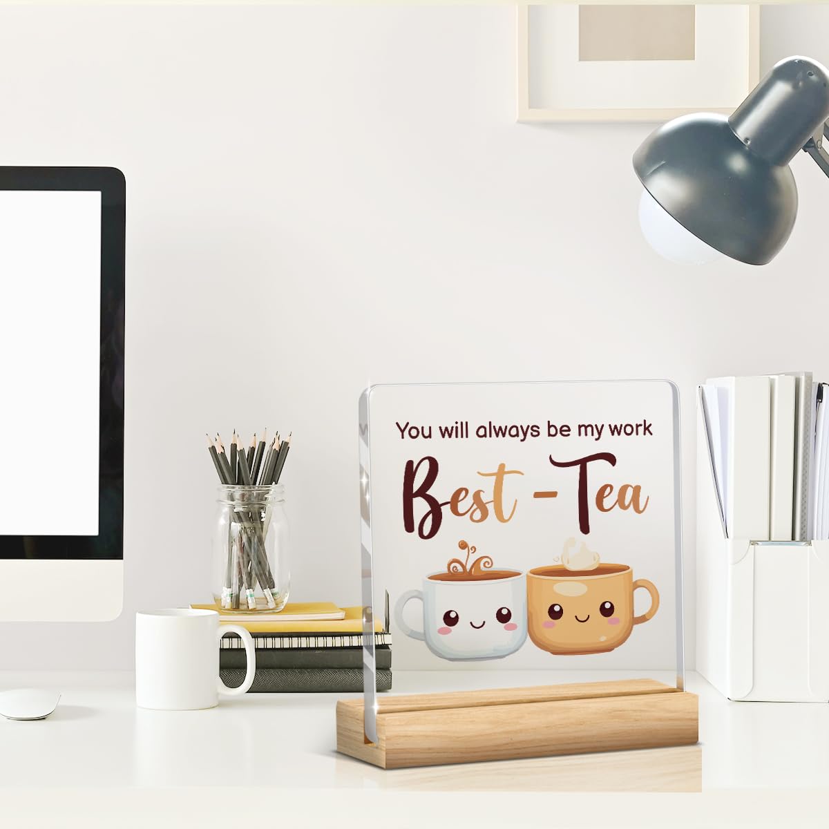 Work Bestie Gifts for Women (Best-Tea / Wooden base acrylic)